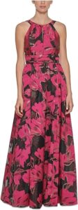 Calvin Klein Vestido feminino frente única com saia completa, Hibisco Multi, 4