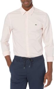 Camisa de botões em popelina de manga longa sólida slim fit