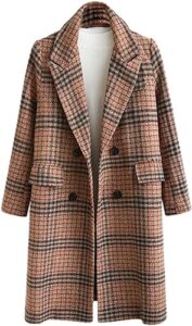 Jaqueta feminina de inverno com gola de lapela xadrez